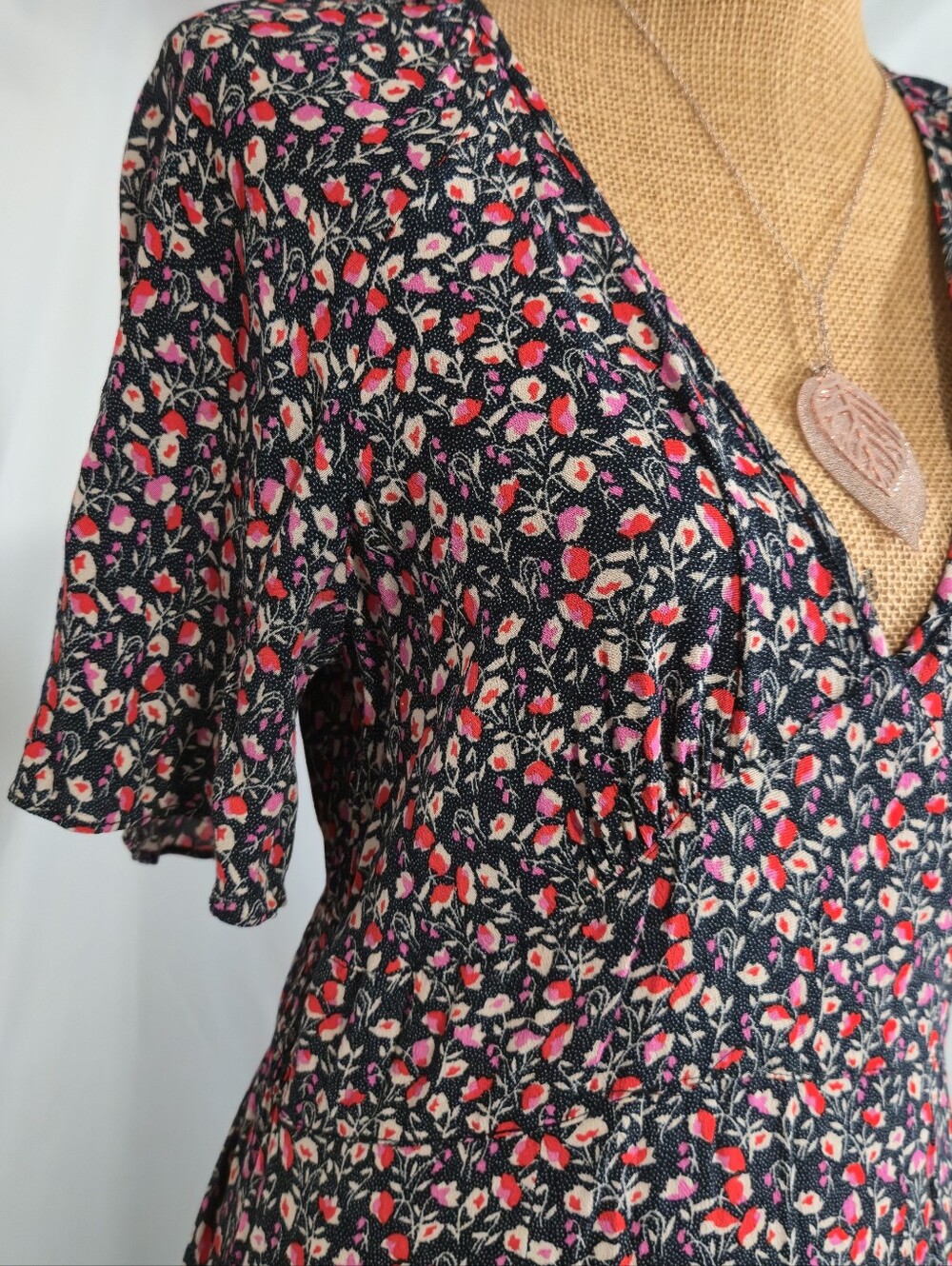 Love Stitch Black Floral V-Neck Maxi Dress with Pink and Red Blossoms - Picture 3 of 10